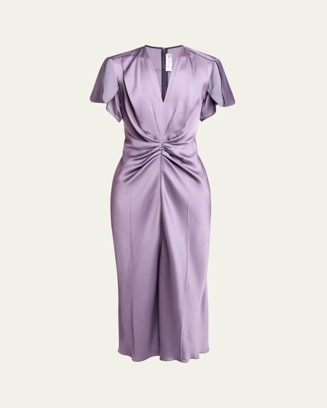 Gathered V-Neck Midi Dress